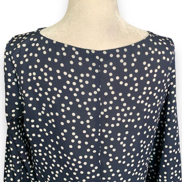 Banana Republic Factory Blouse Navy Blue White Polka Dot Flowy Split Sleeve Top - Picture 6 of 9